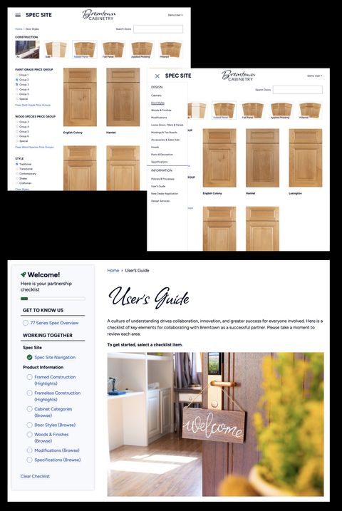 Bremtown spec site for designers to browse cabinetry products on large and small screens